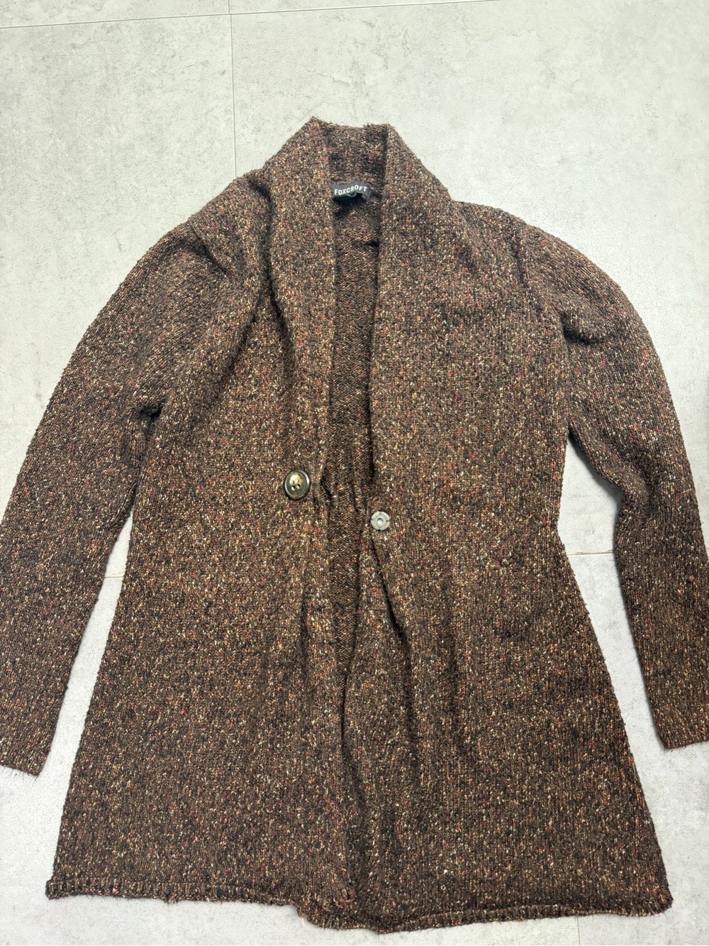 Foxcroft Brown Tweed Knit Trench Cardigan
